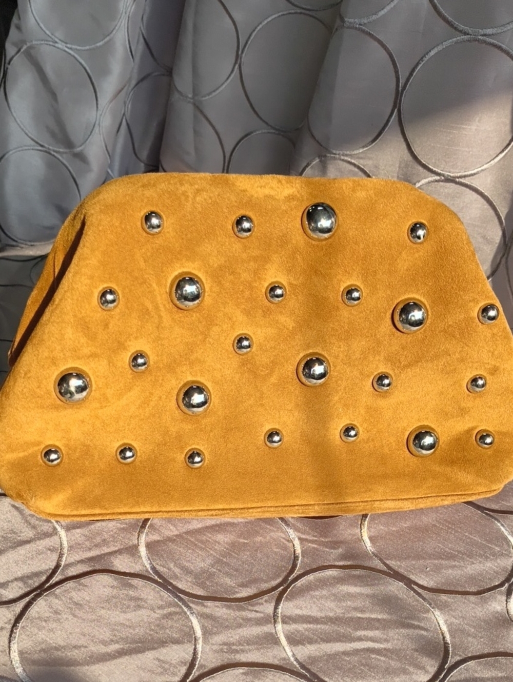 Tan Suede Studded Clutch - Women's Handbag AH